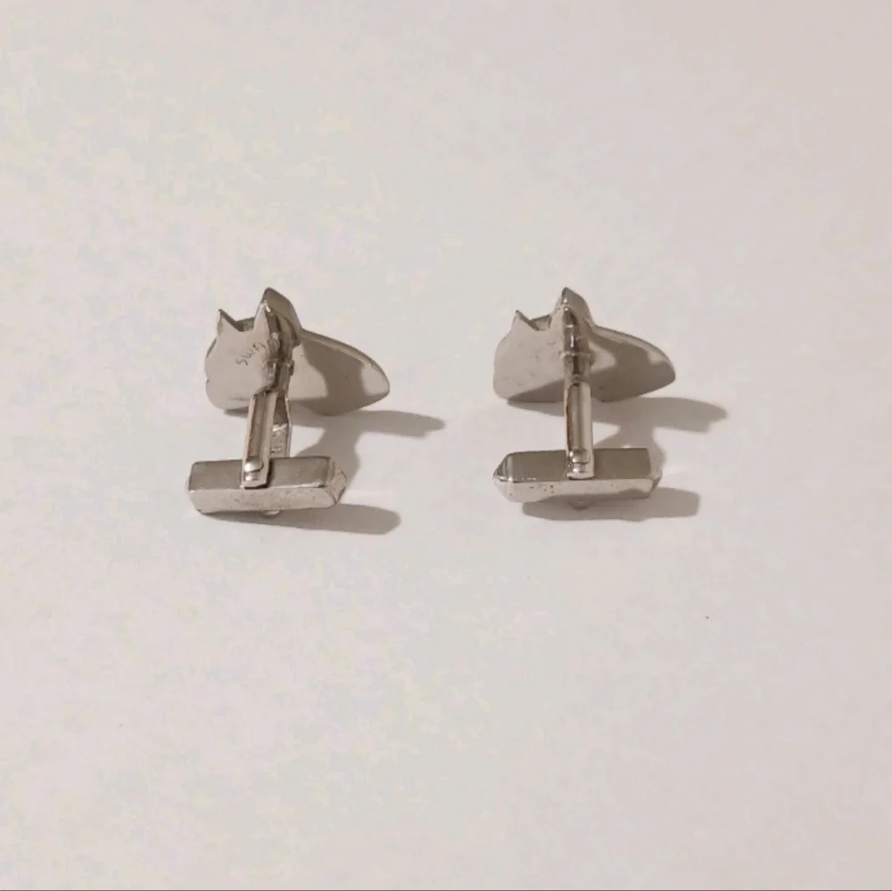 VTG Swank Boxer Dog Cufflinks Silver Tone MCM Groom Groomsmen Dog Dad Gift